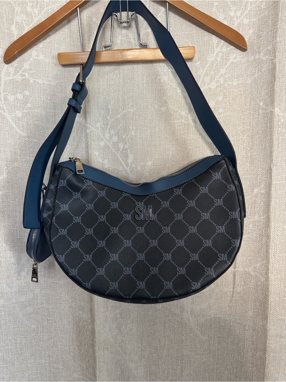Steve Madden Navy Logo Crescent Shoulder Bag